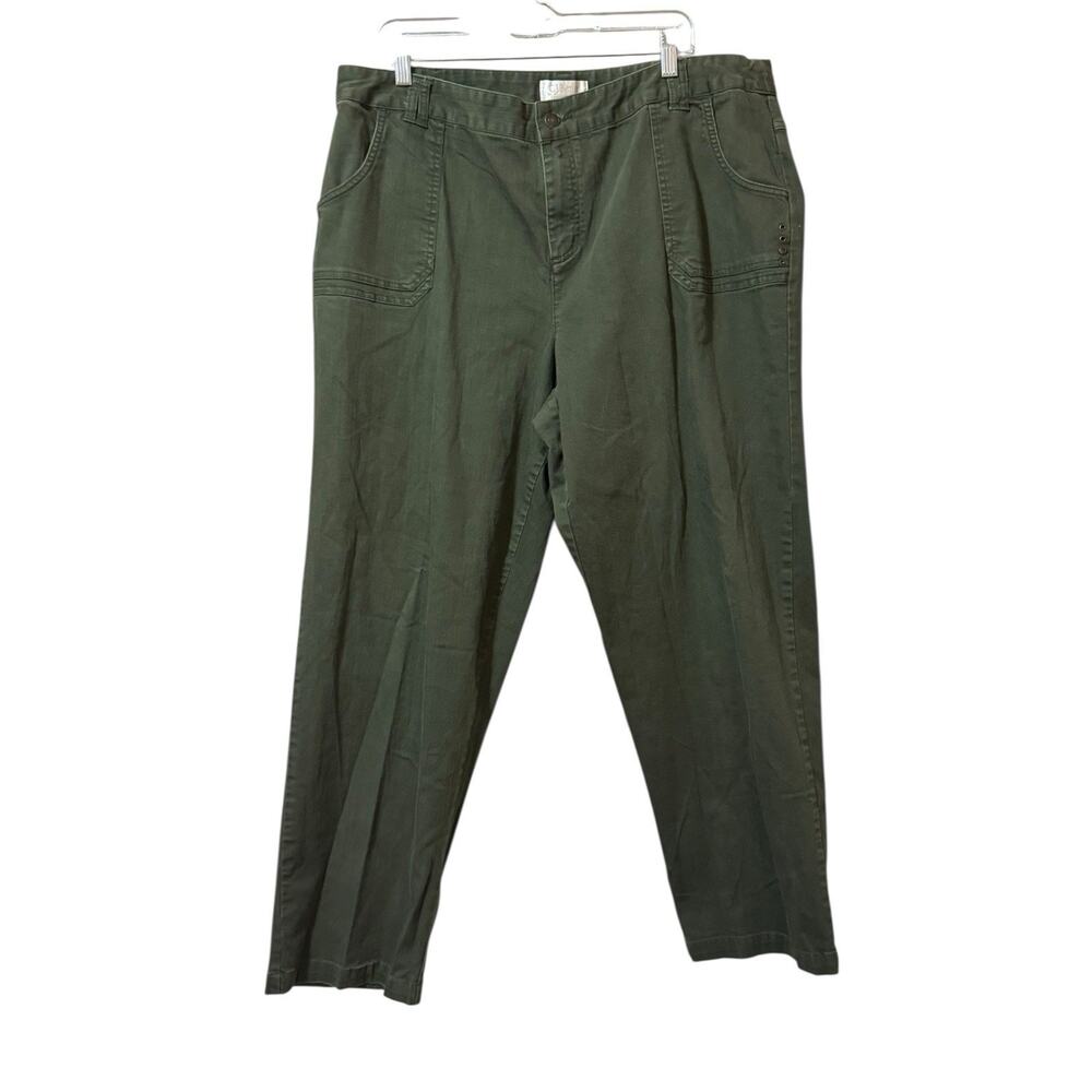 Cj Banks Women Size 20W Stretch Green Cotton Blend Pants Pockets Preppy Modern